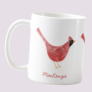 Festive Cardinal Bird Watercolor Personalized Name Coffee Mug