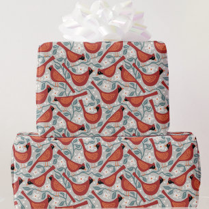 Festive Cardinal Bird Watercolor Wrapping Paper
