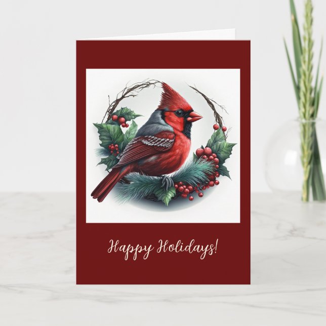 Festive Cardinal Folded Holiday / Christmas Card (Front)