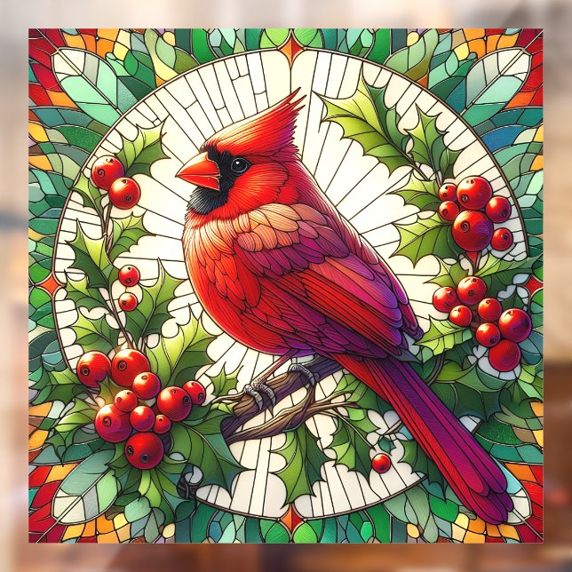 Festive Cardinal Stained Glass Window Cling  (Sheet 2)