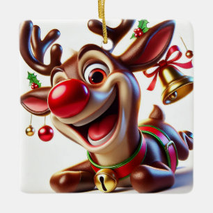Festive Cartoon Reindeer with Christmas Decoration
