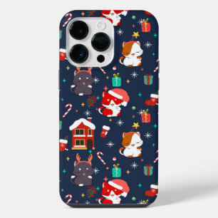 Festive Cartoon Santa Cat Celebration iPhone 14 Pro Max Case