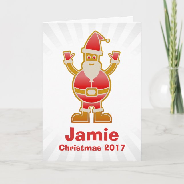 Festive Cartoon Santa Gingerbread Cookie Customize Holiday Card (Front)