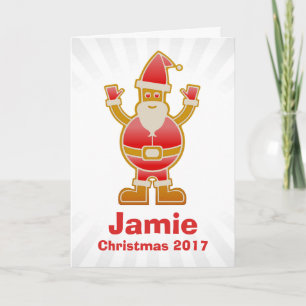 Festive Cartoon Santa Gingerbread Cookie Customize Holiday Card