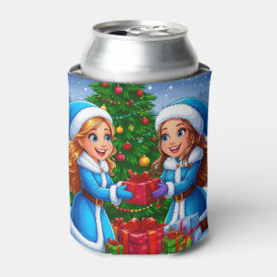 Festive Cartoon Scene of Two Friends Can Cooler