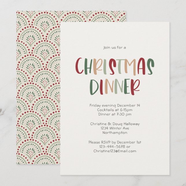 Festive Casual Colourful Christmas Dinner Party Invitation (Front/Back)