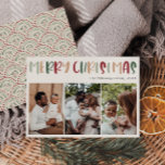 Festive Casual Colourful Christmas Three Photo Holiday Card<br><div class="desc">This festive casual colourful Christmas three-photo holiday card is perfect for your fun, creative, bright Christmas greeting. It's unique, playful modern font in red, boho tan, and light and dark green, make for a happy seasonal feel. If your looking to brighten up your loved ones' dark winter with some cute...</div>
