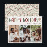 Festive Casual Colourful Happy Holidays Three Phot Holiday Card<br><div class="desc">This festive casual colourful happy holidays three-photo holiday card is perfect for your fun, creative, bright holiday greeting. It's unique, playful modern font in red, boho tan, and light and dark green, make for a happy seasonal feel. If your looking to brighten up your loved ones' dark winter with some...</div>