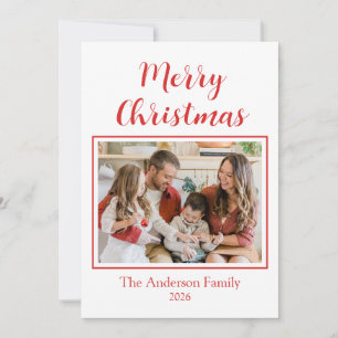 Festive Casual Merry Christmas Photo Red Card