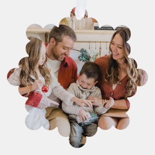 Festive Casual Merry Christmas Photo Red  Ornament Card