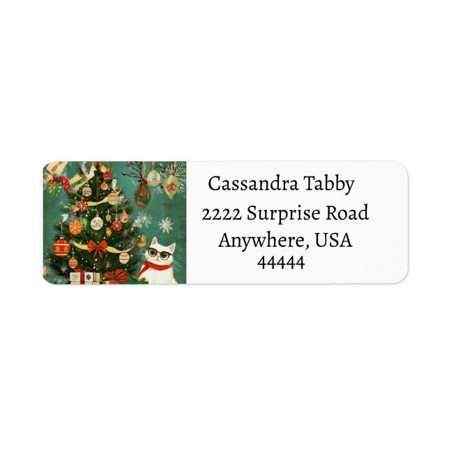 Festive Cat and Christmas Tree Labels (Front)