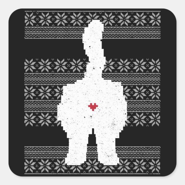 Festive Cat Butt Ugly Christmas Holiday Square Sticker (Front)