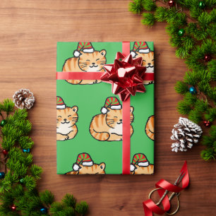 Festive Cat Christmas - Cute Cat in Santa Hat Wrapping Paper