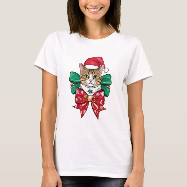Festive Cat Christmas  T-Shirt (Front)