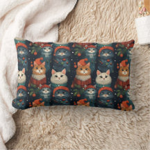 Festive Cat Holiday Throw Pillow