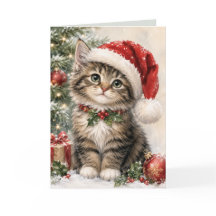 Festive Cat in Santa Hat Christmas Card