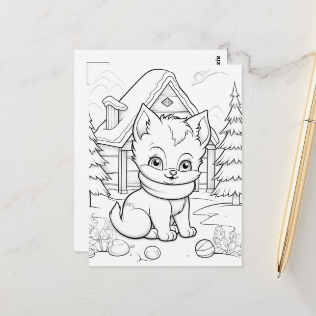 Festive cat kids colouring  postcard (Front/Back In Situ)