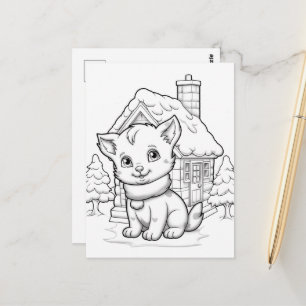 Festive cat kids colouring  postcard