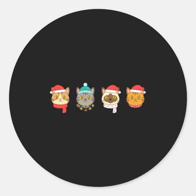 Festive Cat Lineup, Holiday Cat Art Cat Lovers, Ca Classic Round Sticker (Front)
