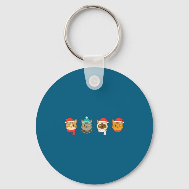 Festive Cat Lineup, Holiday Cat Art Cat Lovers, Ca Keychain (Front)