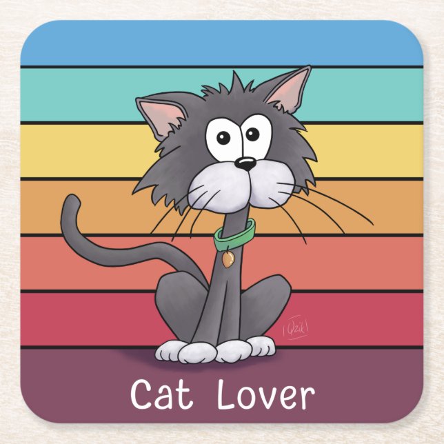 Festive Cat Lover   Square Paper Coaster (Front)