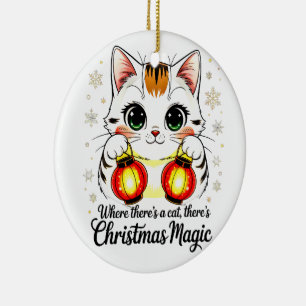 Festive Cat with Lanterns - Cute Lunar New Year Ceramic Ornament
