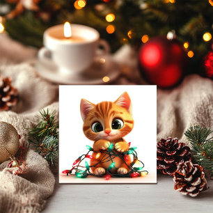 Festive Cat with Twinkling Lights Holiday Card