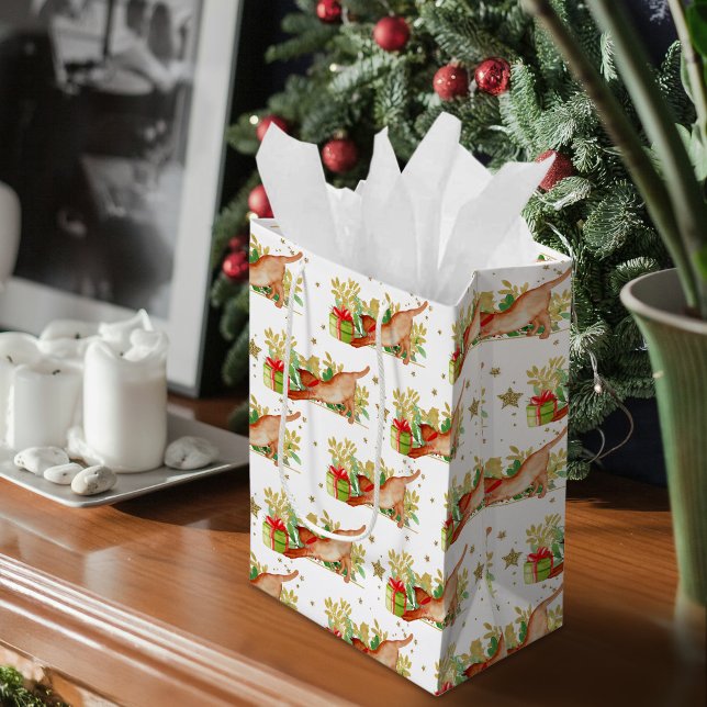 Festive Cats Christmas Holiday Gold Stars Medium Gift Bag (Festive Cats Christmas Holiday Gold Stars Medium Gift Bag)
