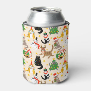 Festive Cats Christmas Pattern Can Cooler