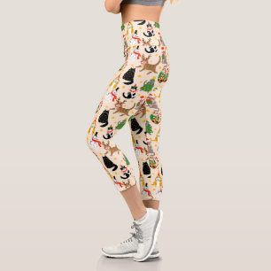 Festive Cats Christmas Pattern Capri Leggings