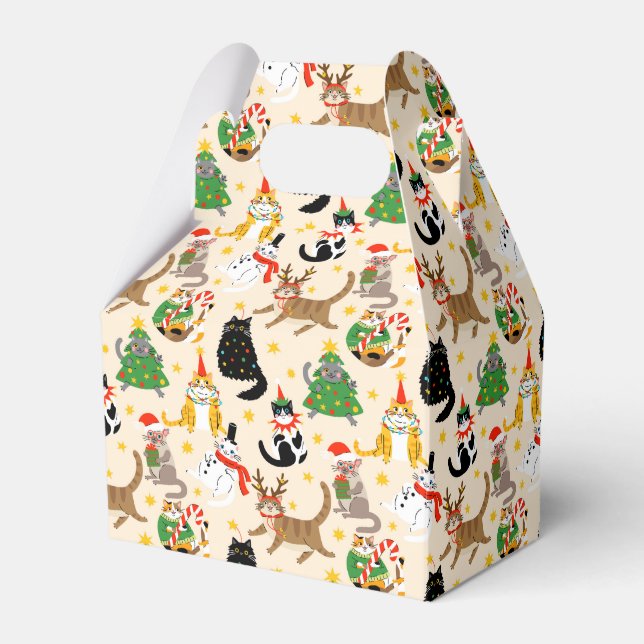 Festive Cats Christmas Pattern Favor Box (Front Side)