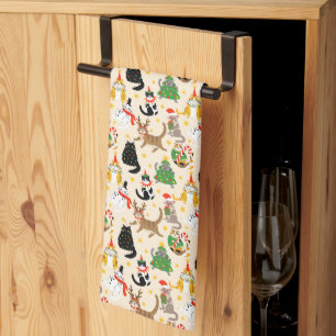Festive Cats Christmas Pattern Kitchen Towel