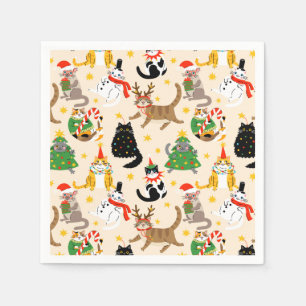 Festive Cats Christmas Pattern Napkin