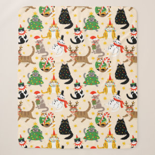 Festive Cats Christmas Pattern Sherpa Blanket