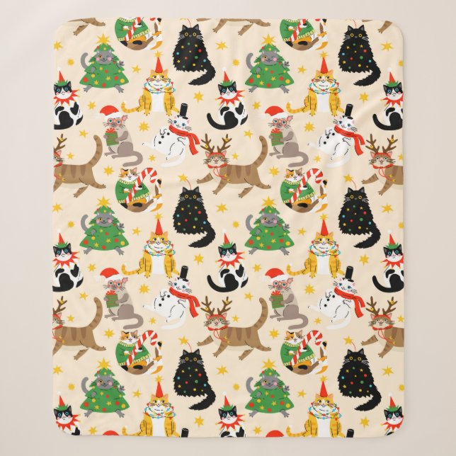 Festive Cats Christmas Pattern Sherpa Blanket (Front)