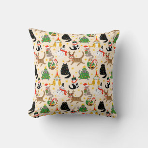 Festive Cats Christmas Pattern Throw Pillow