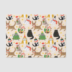 Festive Cats Christmas Pattern Tissue Paper