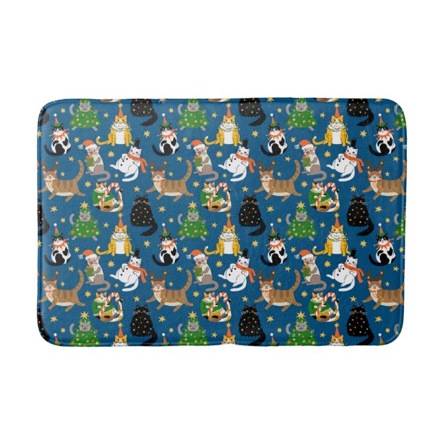 Festive Cats in Christmas Costumes Pattern Bath Mat (Front)