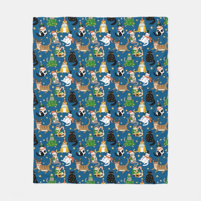 Festive Cats in Christmas Costumes Pattern Fleece Blanket (Front)