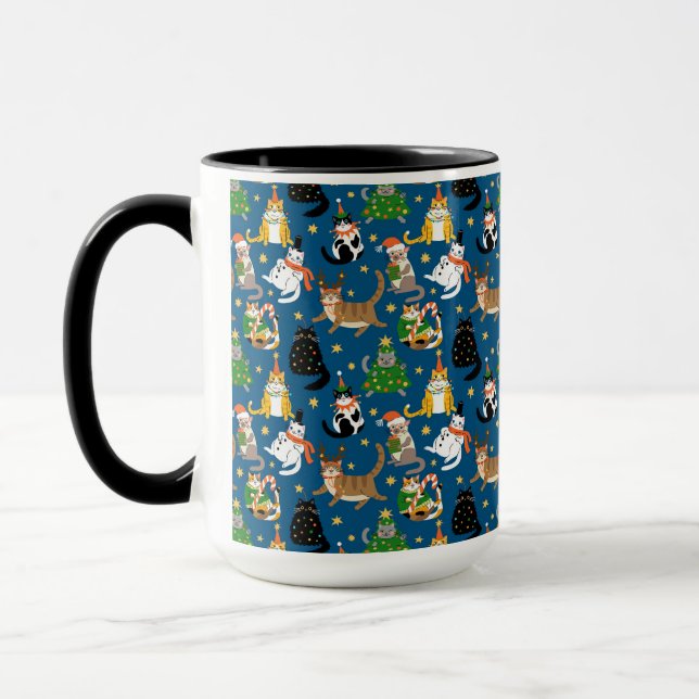 Festive Cats in Christmas Costumes Pattern Mug (Left)