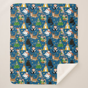 Festive Cats in Christmas Costumes Pattern Sherpa Blanket