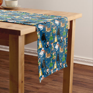 Festive Cats in Christmas Costumes Pattern Short Table Runner