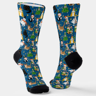 Festive Cats in Christmas Costumes Pattern Socks