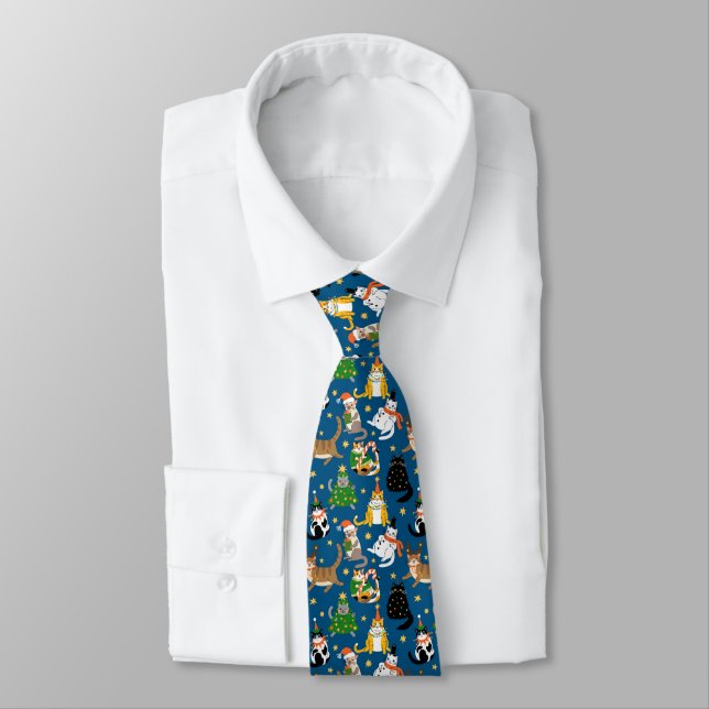 Festive Cats in Christmas Costumes Pattern Tie (Tied)