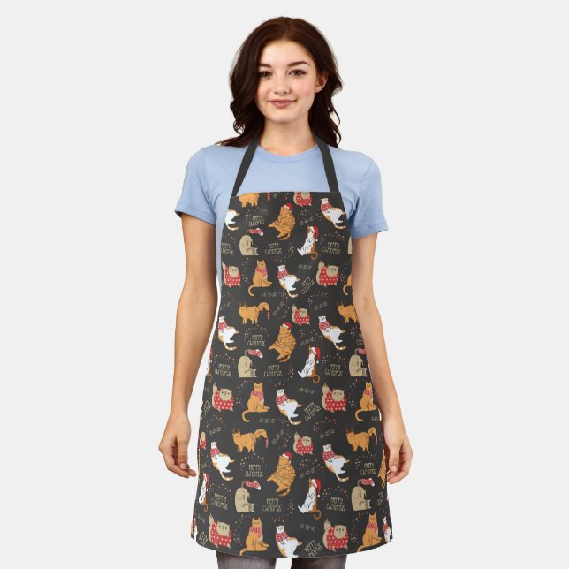 Festive Cats with Lights Christmas Pattern Apron (Worn)