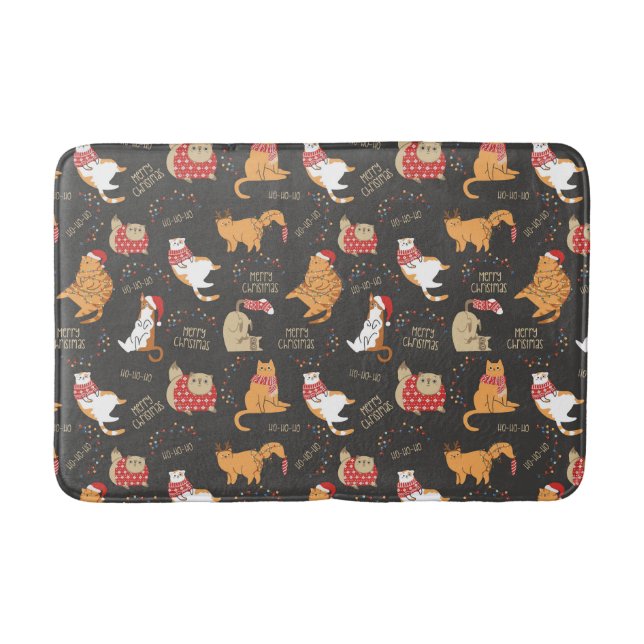 Festive Cats with Lights Christmas Pattern Bath Mat (Front)