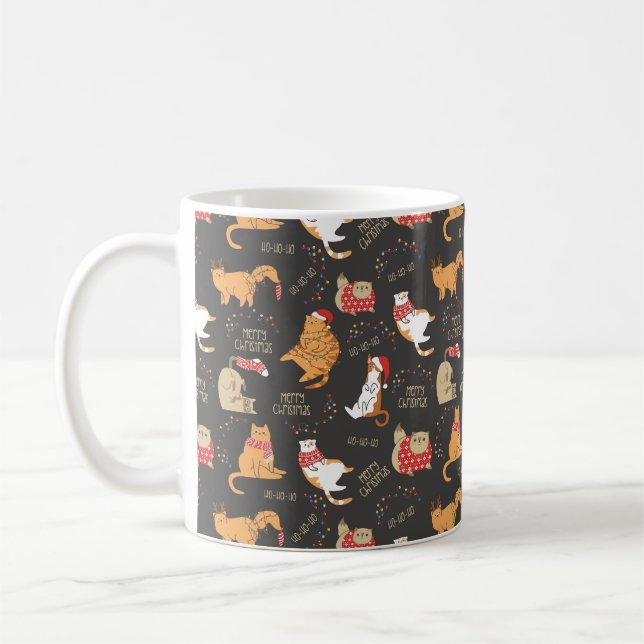 Festive Cats with Lights Christmas Pattern Coffee Mug (Left)