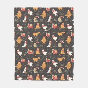 Festive Cats with Lights Christmas Pattern Fleece Blanket