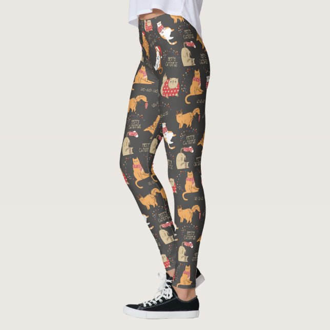 Festive Cats with Lights Christmas Pattern Leggings (Left)