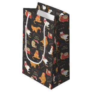Festive Cats with Lights Christmas Pattern Small Gift Bag